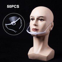 50pcs Visière de Protection Réutilisable, Transparent Protection Visage Anti-Salive Anti-buée Couvre Bouche et Nez Facial Protection