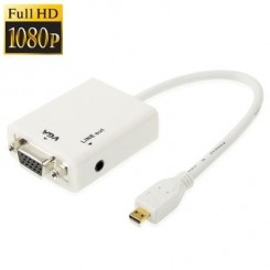 (#23) 15cm Full HD 1080P Micro HDMI to VGA + Audio Output Cable for Computer / DVD / Digital Set-top Box / Laptop / Mobile Phone / Media Player(White)