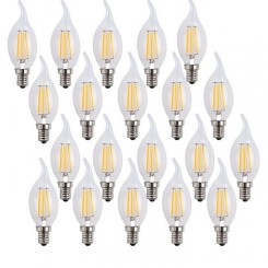 20 X E14 Forme Bougie LED 4W Filament Ampoule LED Lampe Blanc Chaud 2700k Flame Tip Bright Lampe 400LM Pas dimmable  AC220-240V