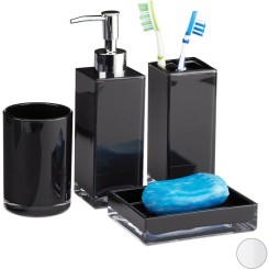 Accessoires salle de bain Set 4 pièces distributeur savon gobelet brosse à dent porte-savon plastique, noir