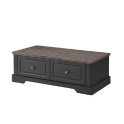 DESSY Table basse classique gris mat et plateau décor bois - L 115 x l 59 cm