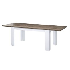 DESSY Table à manger extensible de 6 à 10 personnes contemporain style blanc mat et décor bois - L 160 - 239 x l 90 cm