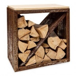 Abri à bûche Blumfeldt Porte - bûches pour le bois - 57x56x36cm- bambou zinc