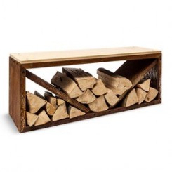 Abri à bûche Blumfeldt Porte- bûches pour le bois -104x40x35cm -  bambou zinc - aspect rouillier