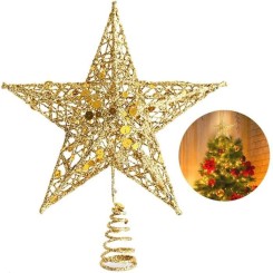 25.4cm Etoile Sapin Pointe Sapin Noël Pentagramme Decoration, Etoile de Noel Scintillant Arbre Noël Or Ornements d'arbre de Noël Déc