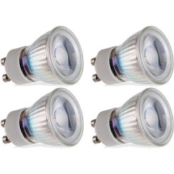 4 x Ampoule mini LED GU10 3W SMD en verre. Blanc froid 4000 K Remplacement des ampoules 35w MR11 halogènes 230 Lumens. Dimensions:
