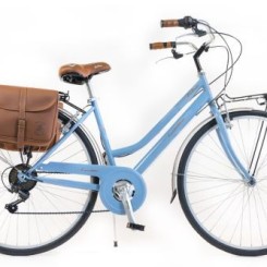 Vélo de ville Femme - Via Veneto By Canellini Retro Vintage Acier + Sac cuir latéral porte bagage - Bleu