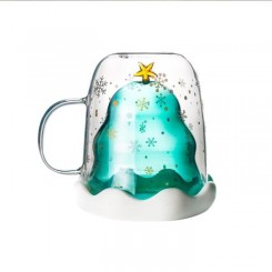1PC Double tasse en verre Simple 300ml forme d'arbre de Noël Drinkware soufflé à la main pour  SERVICE A CAFE - SERVICE A THE