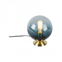 Lampe de table Art Déco en laiton avec verre bleu - Pallon Qazqa Art Deco Luminaire interieur Globe