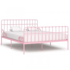 2146*SOLDE Cadre de lit Double Struture de lit 2 personnes avec sommier à lattes Rose Métal 180 x 200 cm