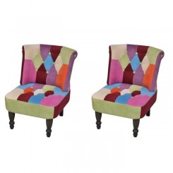 2PCS Fauteuil Chaise style France design patchwork multi couleur moderne pour Chambre Salon Confort Durable