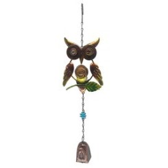 Article de décoration GENERIQUE Carillon éolien hibou fer craft grande perle de verre carré cloche ornement