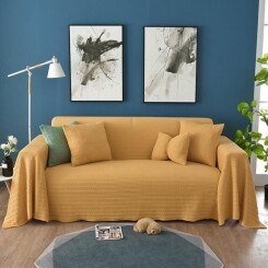 Jeté de canapé Tissé en Coton Jeté de lit Couleur Pure - Jaune - 170 x 350 cm- Tapis de Salon Couverture de Fauteuil