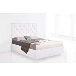 Cadre de lit rembourré capitonné coloris blanc - Largeur 160 x longueur 190 cm - JUANIO