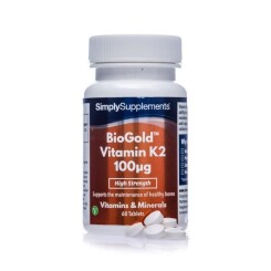 BioGold Vitamine K2 (MK7) 100mcg - 60 Comprimés - Adapté aux végétaliens - Jusqu’à 2 mois de bienfaits -SimplySupplements