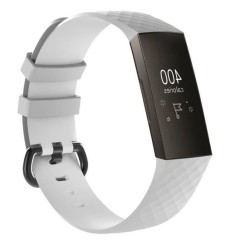 (L)Bracelet de rechange montre sport en silicone pour l'activité fitness Fitness 3 de Fitbit Charge 3-Blanc