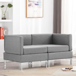 -Promotion- Sofa Canapé de relaxation - Lot de 2 Canapés d'angle sectionnels -Rétro- - et coussins Tissu Gris clair &MP519765