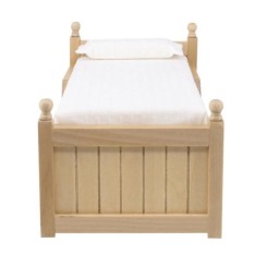 1: 12 maison de poupée Miniature chambre meubles en bois massif lit avec matelas accessoire blanc tiroir lit Phenovo