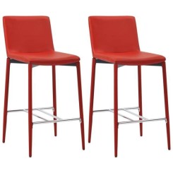 #65701 Lot de 2 Tabourets de bar - Style Scandinave - Chaise de bar Tabouret de salon Rouge Similicuir Meuble©