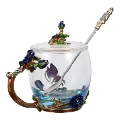 1 ensemble créatif beau chic émaux fleur tasse en verre émail à thé   BOL