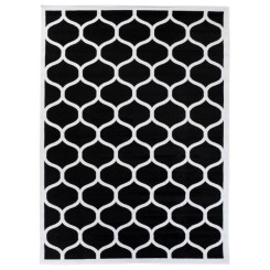 Carpeto Rugs Tapis Salon Poils Ras Moderne Marocain Motif Géométrique noir et blanc 70 x 140 cm model: 40990