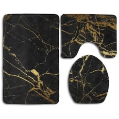- Tapis de Bain en marbre Noir doré et Lavable antid&eacuterapant 3 pi&egraveces