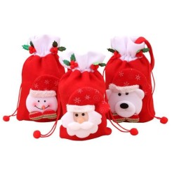 3pcs sac d'emballage de cadeau de Noël beau de bonbons avec ficelle pour bébé enfant (rouge, vieil homme,  CHAUSSETTE DE NOEL