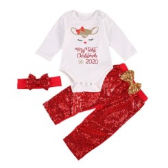 Ensemble de vêtements pour bébé fille, combinaison à manches longues avec nœud papillon et paillettes, pantal SET DE SOIN - STB35591