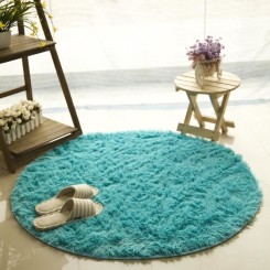 100cm Tapis Salon carpet tapis chambre Rond Tapis Shaggy Yoga Moquette Anti-dérapage Absorbant décoration Velours diamètre Bleu