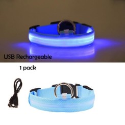 BLUE S -Collier lumineux de sécurité pour chien et chat, Rechargeable par USB, laisse Anti perte, Visible pour la marche nocturne