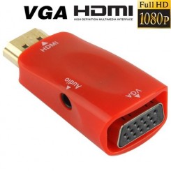 (#23) Full HD 1080P HDMI to VGA and Audio Adapter for HDTV / Monitor / Projector(Red)