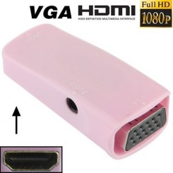 (#23) Full HD 1080P HDMI Female to VGA and Audio Adapter for HDTV / Monitor / Projector(Pink)