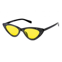 lunette de soleil femme avec nombreux strass noir verre jaune pin up rockabilly