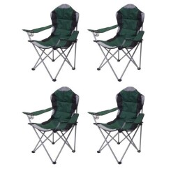 4x Chaise de camping HWC-D66, chaise pour pêcheur, pliable, rembourré ~ vert