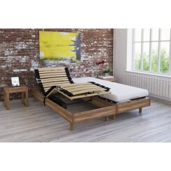 Ensemble relaxation matelas + sommiers électriques décor chêne clair 2x70x190 - Mousse - 14 cm - Ferme - TALCA