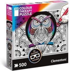 CLEMENTONI - Puzzle 500 pièces à colorier - Puzzle Thérapie -  Modèle Hibou