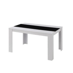 DAMIA Table à manger de 4 à 6 personnes style contemporain blanc et noir mat - L 140 x l 90 cm