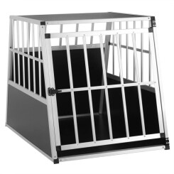 Cage de Transport pour Animaux domestiques 90x66x72cm Aluminium MDF 1 Porte Noir Argent Caisse Chien Chat Rongeur boîte Box