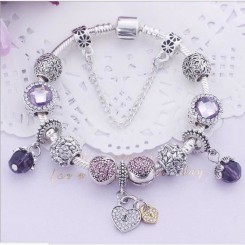 17CM Charms Bracelet Pandora Style bijoux Femme CZ Trèfle Charms Femme