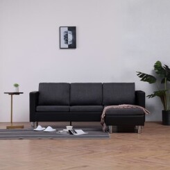 Canapé à 3 places Canapé de relaxation sofa- Scandinave Canapé d’angle  188 x 122 x 77 cm (L x l x H)avec coussins Noir Similicuir