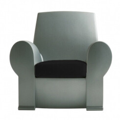 BALERI ITALIA fauteuil RICHARD III (Argent / coussin noir - Polyuréthane et cuir Cat. E Nuvola)