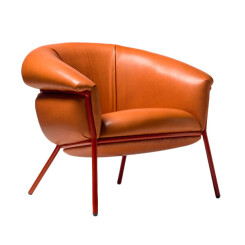 BD BARCELONA DESIGN fauteuil GRASSO (Dark Orange F20 et structure rouge - cuir Florida Cat. F et acier verni)