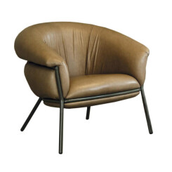 BD BARCELONA DESIGN fauteuil GRASSO (Aged camel V18 et structure beige - Tissu Vintage Nabuk Cat. V et acier verni)