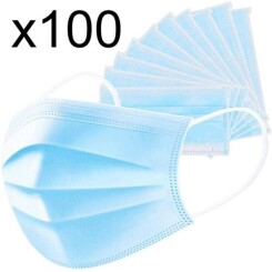Lot de 100 masque chirurgical jetable protection respiratoire 3 couches pour le visage hypoallergénique et respirant Norme CE