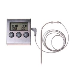 0-300℃ Thermomètre de cuisine avec sonde, Thermomètre et Minuteur Cuisine, Thermomètre digitale a sonde pour viande,barbecue