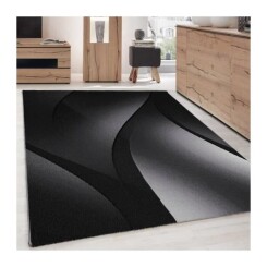 Designer Tapis Moderne, Abstrait, Poils Ras Des Vagues De L'Optique, Noir, Gris (160x230 cm)