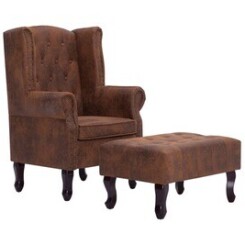 Icaverne - fauteuils moderne fauteuil chesterfield et repose-pieds marron similicuir daim