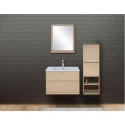 Ensemble salle de bain chêne 80 cm meuble + vasque + miroir + demi-colonne enio