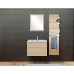 Ensemble salle de bain chêne 80 cm meuble + vasque + miroir + module rangement enio