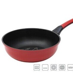 Oursson poêle wok, anti-adhésive diamond, rouge, 26cm | tous feux : gaz, électrique, induction & céramique, pw2600d/rd